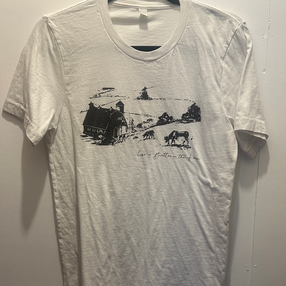 White “life is better on the farm” tshirt